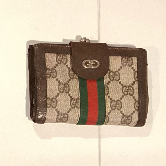 Vintage Gucci Brown and Green Kiss lock Women's Wallet - Picture 1 of 3